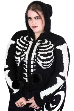 Too Fast Bony Skeleton Cardigan Zip Up Sweater -Akumu Ink Shop 1111copy