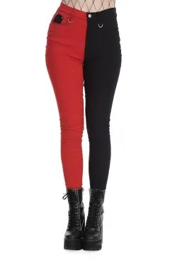 Banned Apparel Mismatched Split Leg Pants [RED/BLACK]
