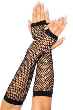 LEG AVENUE Rhinestone Fishnet Gloves