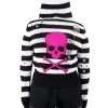 Too Fast Pink Skull Striped Zip Up Cardigan Sweater -Akumu Ink Shop 4443453