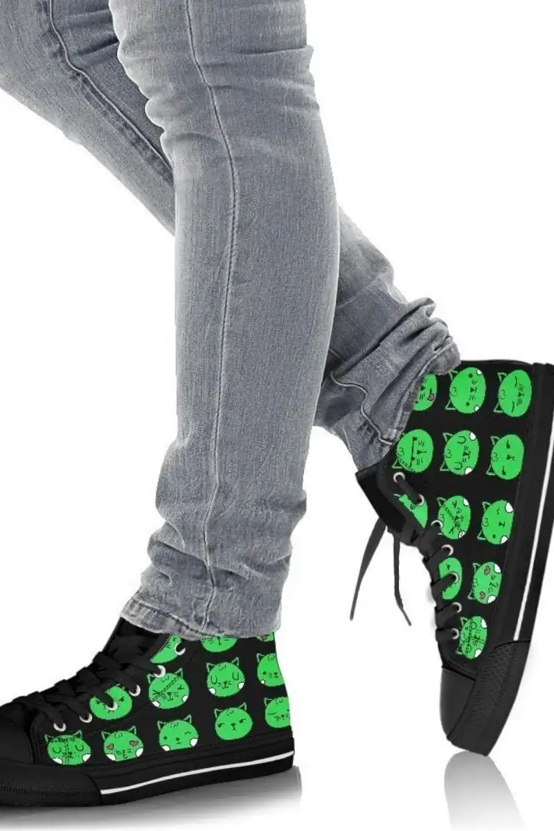 Gallery Serpentine Green Cat Emoji Men's Hi Tops, FREE Shipping 3 Gallery Serpentine Green Cat Emoji Men's Hi Tops, FREE Shipping