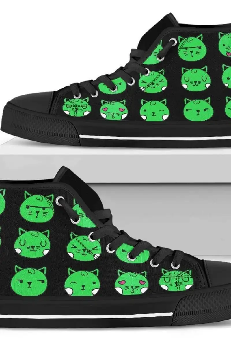 Gallery Serpentine Green Cat Emoji Men's Hi Tops, FREE Shipping 4 Gallery Serpentine Green Cat Emoji Men's Hi Tops, FREE Shipping - Image 2