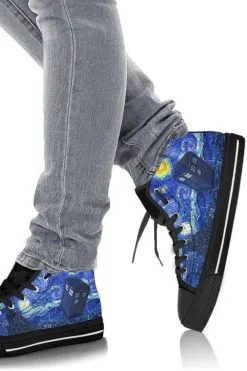 Gallery Serpentine Tardis On A Starry Night Men's Hi Tops, FREE Shipping