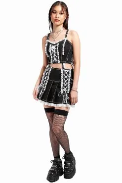 TRIPP NYC Lolita Pleated Skirt [Black/White] -Akumu Ink Shop AF4386 BLKWHT FULL