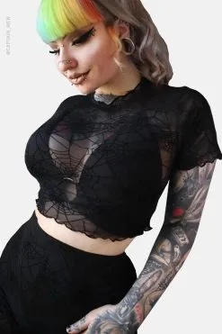 FOREST INK Spiderweb Mesh Short Sleeve Crop Top