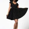 KILLSTAR Crossed Chloe Flocked Skater Dress