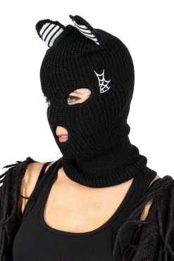 Too Fast Kitty Cat Ears Embroidered Balaclava Ski Mask -Akumu Ink Shop Goth Baddie Beanie