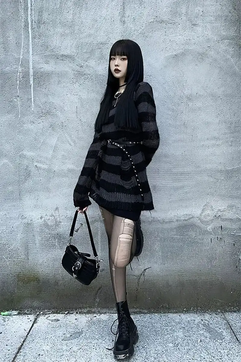 Catalyst Grey/Black Striped Distressed Sweater 9 Catalyst Grey/Black Striped Distressed Sweater - Image 7