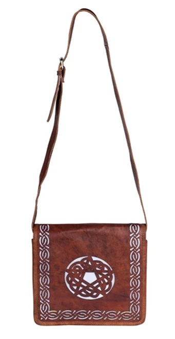 Magickal Designs Carved Leather Satchel- Pentagram 3 Magickal Designs Carved Leather Satchel- Pentagram