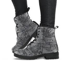 Gallery Serpentine Vintage Map, Men's Vegan Boots, FREE Shipping -Akumu Ink Shop REG63VINTAGEMAPBOOTS1