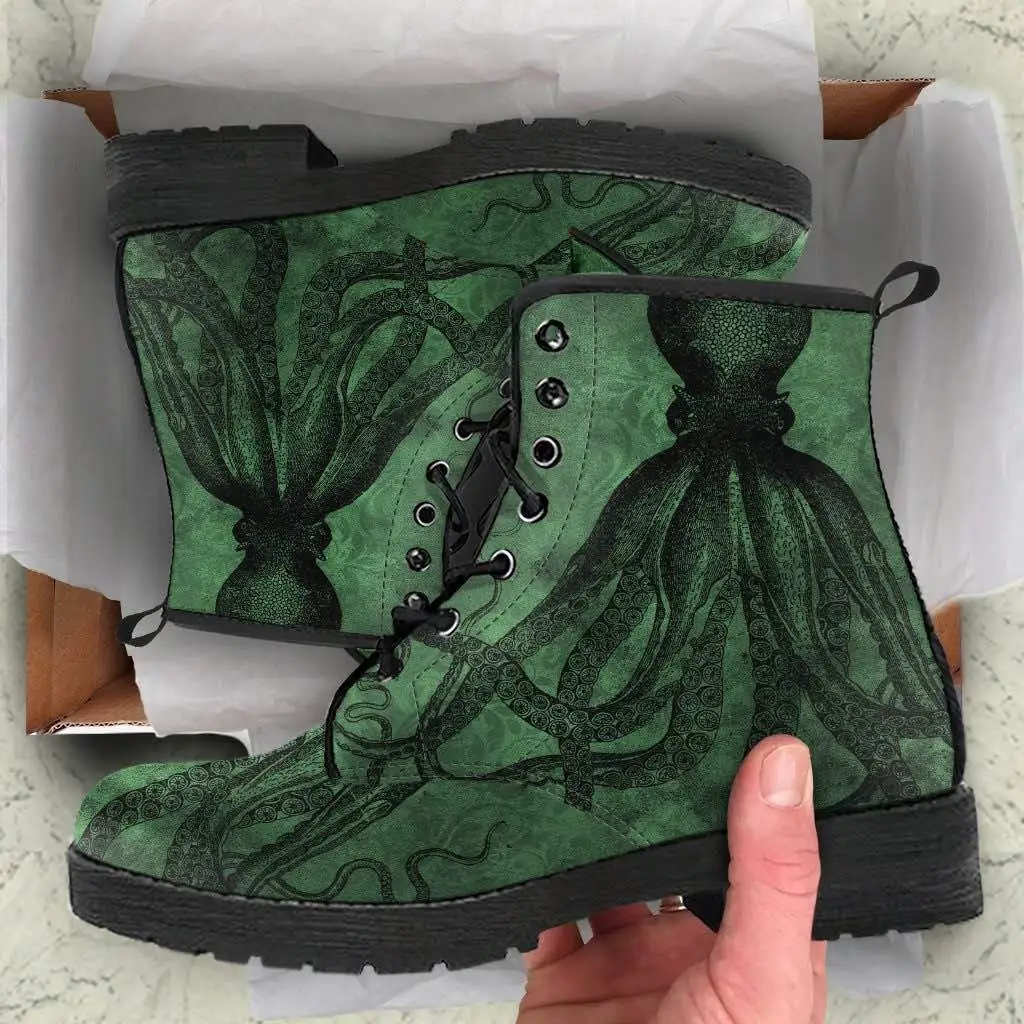 Gallery Serpentine Straight Up Kraken Green, Men's Vegan Boots, FREE Shipping 4 Gallery Serpentine Straight Up Kraken Green, Men's Vegan Boots, FREE Shipping - Image 2