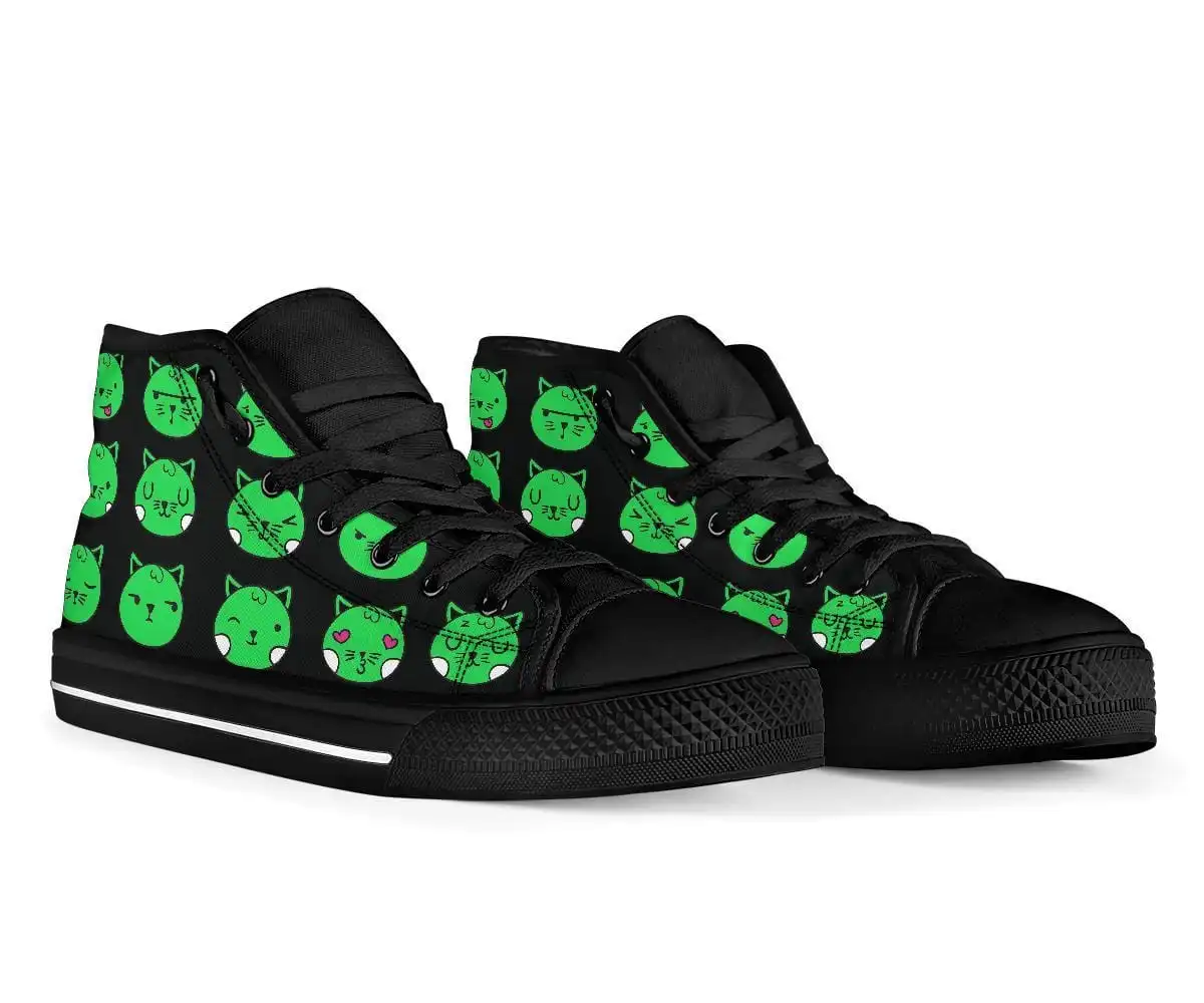 Gallery Serpentine Green Cat Emoji Men's Hi Tops, FREE Shipping 7 Gallery Serpentine Green Cat Emoji Men's Hi Tops, FREE Shipping - Image 5