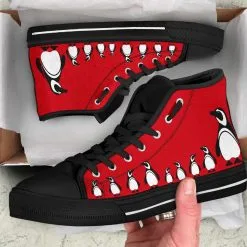 Gallery Serpentine Red Penguins, Men's High Top Sneakers, FREE Shipping -Akumu Ink Shop SNPEN24