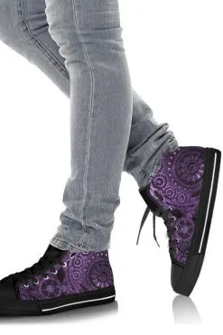 Gallery Serpentine Purple Steampunk Clockwork, Men's High Top Sneakers, FREE Shipping