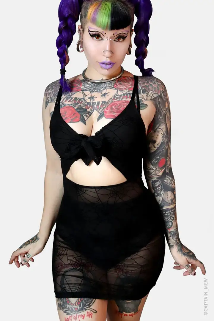 FOREST INK Spiderweb Mesh Front Tie Dress 3 FOREST INK Spiderweb Mesh Front Tie Dress