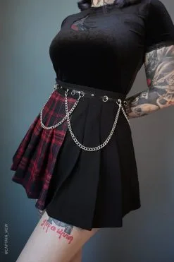 FOREST INK Tartan Pleated Chain Mini Skirt -Akumu Ink Shop Tartan chain pleated skirt3 600x