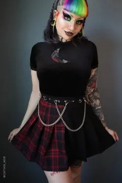 FOREST INK Tartan Pleated Chain Mini Skirt -Akumu Ink Shop Tartan chain pleated skirt5 600x