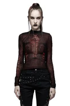 PUNK RAVE Weaving Webs Mesh Top [RED]