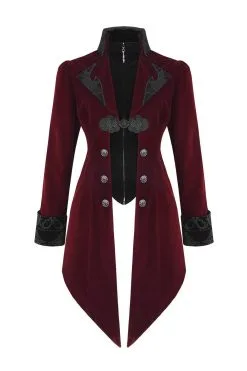 DEVIL FASHION Crimson Blood Victorian Goth Coat -Akumu Ink Shop Wine Red Jacket