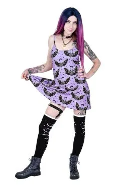 Too Fast Two Headed Bat Skater Dress 9 Too Fast Two Headed Bat Skater Dress -Akumu Ink Shop Womens Gothic Skater Dresses