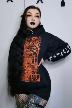 VampireFreaks Haunted Mansion Hoodie [Pumpkin Orange] -Akumu Ink Shop Womens Horror Fan Hoodie