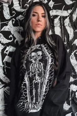 VampireFreaks Memento Mori Conjoined Skeleton Twins Hoodie [Zipper Or Pullover] -Akumu Ink Shop Womens Wednesday Addams Clothing