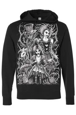 VampireFreaks Malice In Wonderland Hoodie [Zipper Or Pullover] -Akumu Ink Shop alice in wonderand pullover hoodie resize