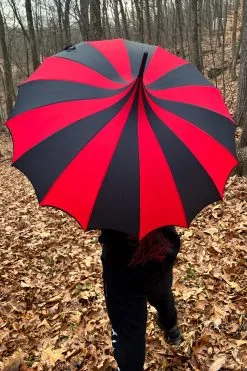 VampireFreaks Batwing Pagoda Umbrella [BLACK/RED STRIPED] -Akumu Ink Shop black red batwing umbrella 02