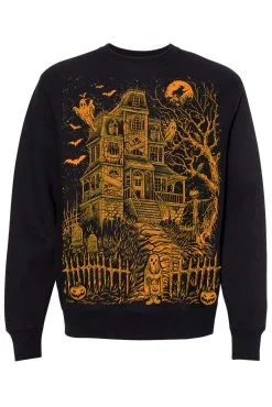 VampireFreaks Haunted Mansion Sweatshirt [Pumpkin Orange] -Akumu Ink Shop blanksleeves sweatshirt