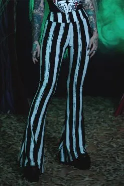 Too Fast Distressed Beetlejuice Striped Hellz Bellz Bell Bottoms [BLACK/WHITE]