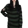 Catalyst Dark Forest Green/Black Striped Distressed Sweater