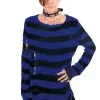 Catalyst Midnight Blue/Black Striped Distressed Sweater -Akumu Ink Shop darkblueSweater