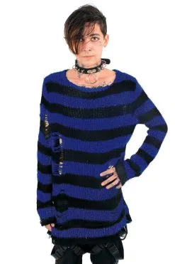 Catalyst Midnight Blue/Black Striped Distressed Sweater