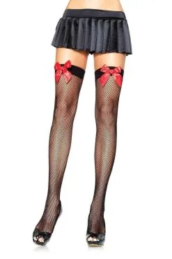 LEG AVENUE Bloody Bows Fishnet Thigh Highs [RED]