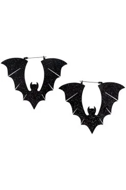 Too Fast Black Glitter Halloween Bat Earrings -Akumu Ink Shop gfdgdfdfgdgfd