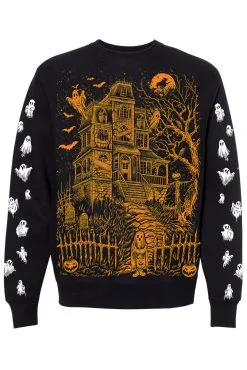 VampireFreaks Haunted Mansion Sweatshirt [Pumpkin Orange] -Akumu Ink Shop ghosts sweatshirt