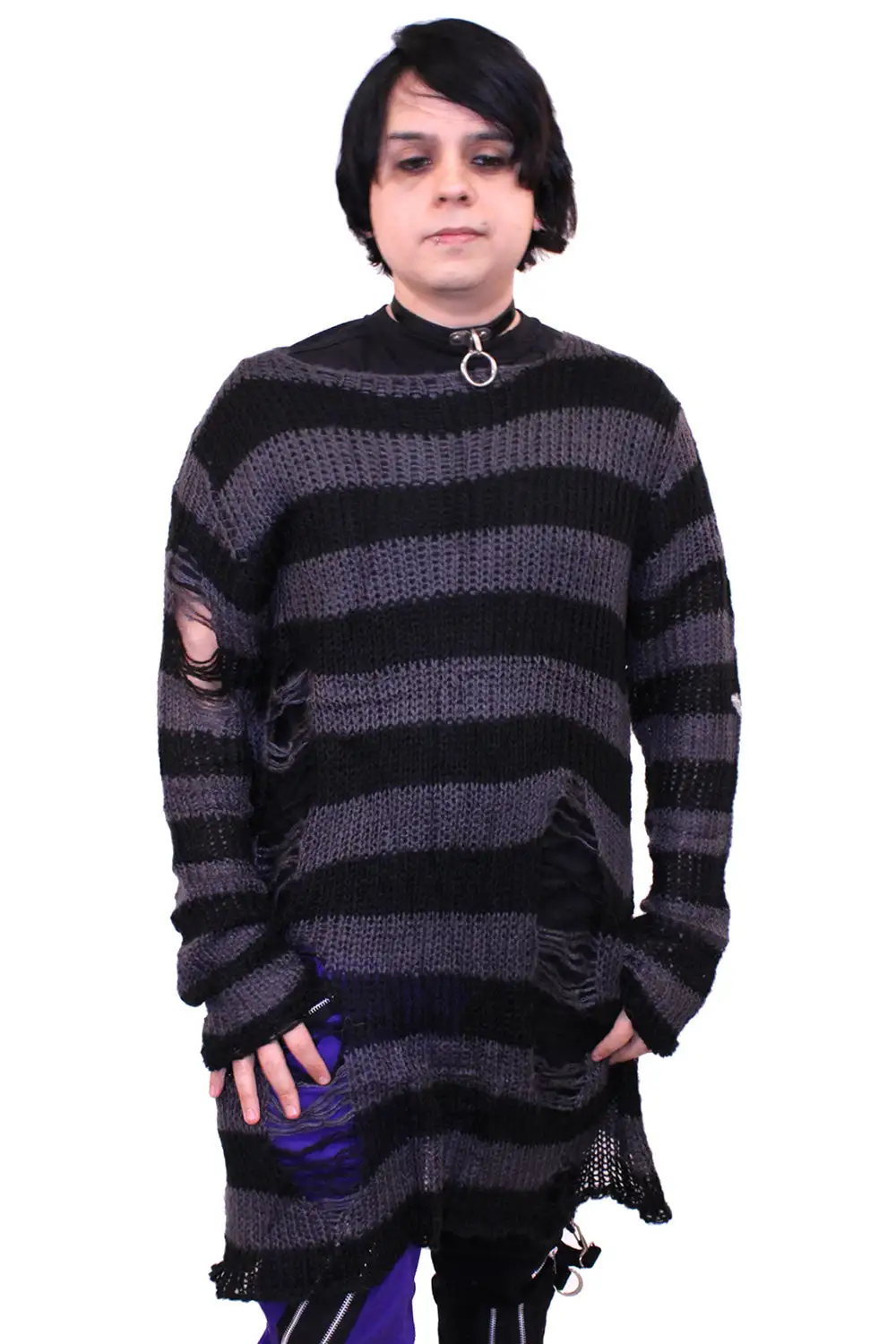 Catalyst Grey/Black Striped Distressed Sweater 6 Catalyst Grey/Black Striped Distressed Sweater - Image 4