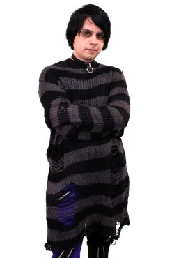 Catalyst Grey/Black Striped Distressed Sweater 13 Catalyst Grey/Black Striped Distressed Sweater -Akumu Ink Shop gray 02