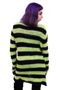Catalyst Neon Green/Black Striped Distressed Sweater 13 Catalyst Neon Green/Black Striped Distressed Sweater -Akumu Ink Shop green stripe 03