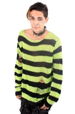 Catalyst Neon Green/Black Striped Distressed Sweater 10 Catalyst Neon Green/Black Striped Distressed Sweater -Akumu Ink Shop green sweater 02
