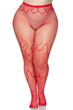 LEG AVENUE Flame Net Tights [Plus Size] [Red] -Akumu Ink Shop grtgrtyhrt