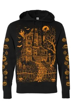 VampireFreaks Haunted Mansion Hoodie [Pumpkin Orange] -Akumu Ink Shop hauntedPumpkins Pullover