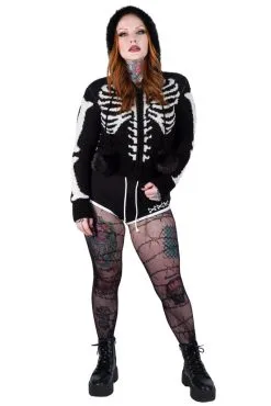 Too Fast Bony Skeleton Cardigan Zip Up Sweater -Akumu Ink Shop lklk