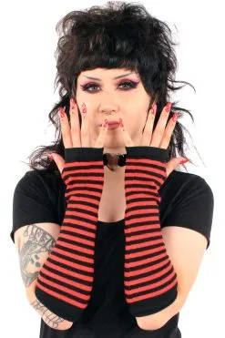VampireFreaks Emo Striped Arm Warmers [Black/Red]