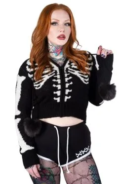 Too Fast Bony Skeleton Cardigan Zip Up Sweater -Akumu Ink Shop rewcopy
