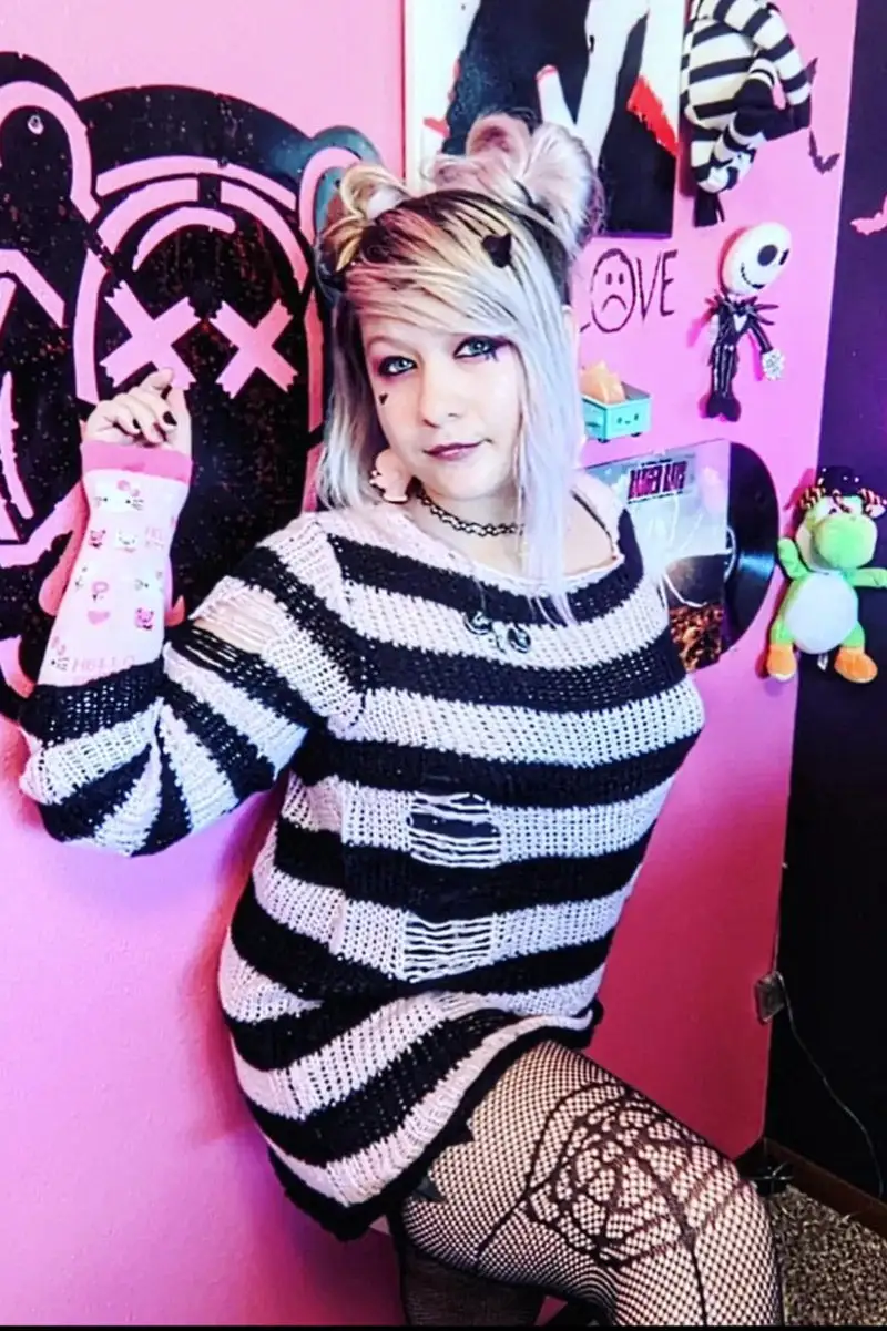 Catalyst Pastel Pink/Black Striped Distressed Sweater 3 Catalyst Pastel Pink/Black Striped Distressed Sweater