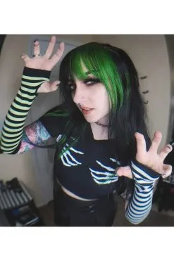 Too Fast Green & White Striped Knit Arm Warmers -Akumu Ink Shop too fast green and white stripes knit arm warmers 135841 1100xcopy