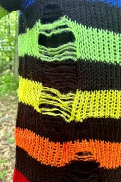 Catalyst Black Rainbow Striped Distressed Sweater -Akumu Ink Shop tret