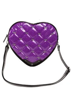 Rock Rebel Bat Studded Quilted Heart Shoulder Bag [PURPLE]