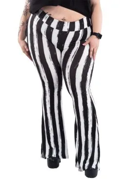 Too Fast Distressed Beetlejuice Striped Hellz Bellz Bell Bottoms [BLACK/WHITE] -Akumu Ink Shop vfgttght